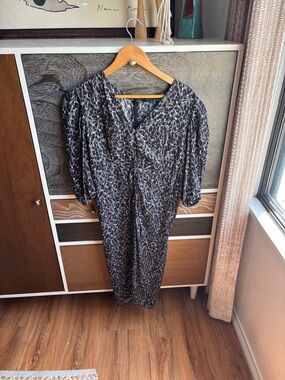 AllSaints Black and Gray Leopard Midi Dress